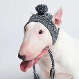 Knit Pom Pom Dog Beanie Hat - Grey