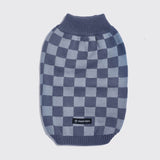 Navy Checkered Knit Dog Sweater