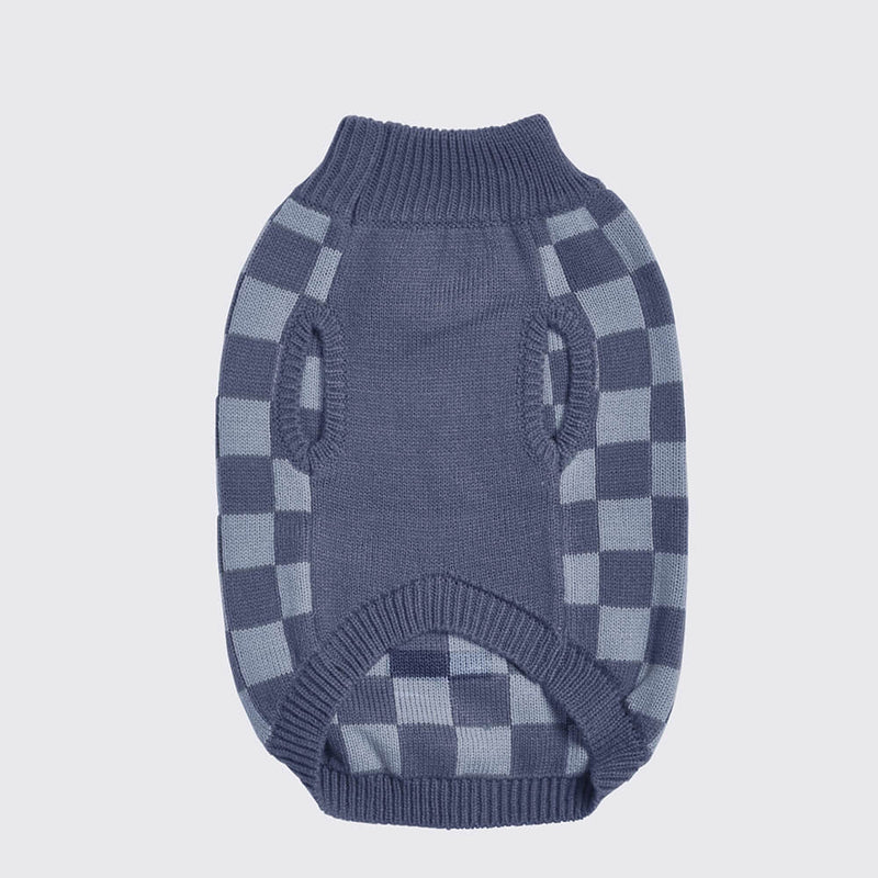 Navy Checkered Knit Dog Sweater