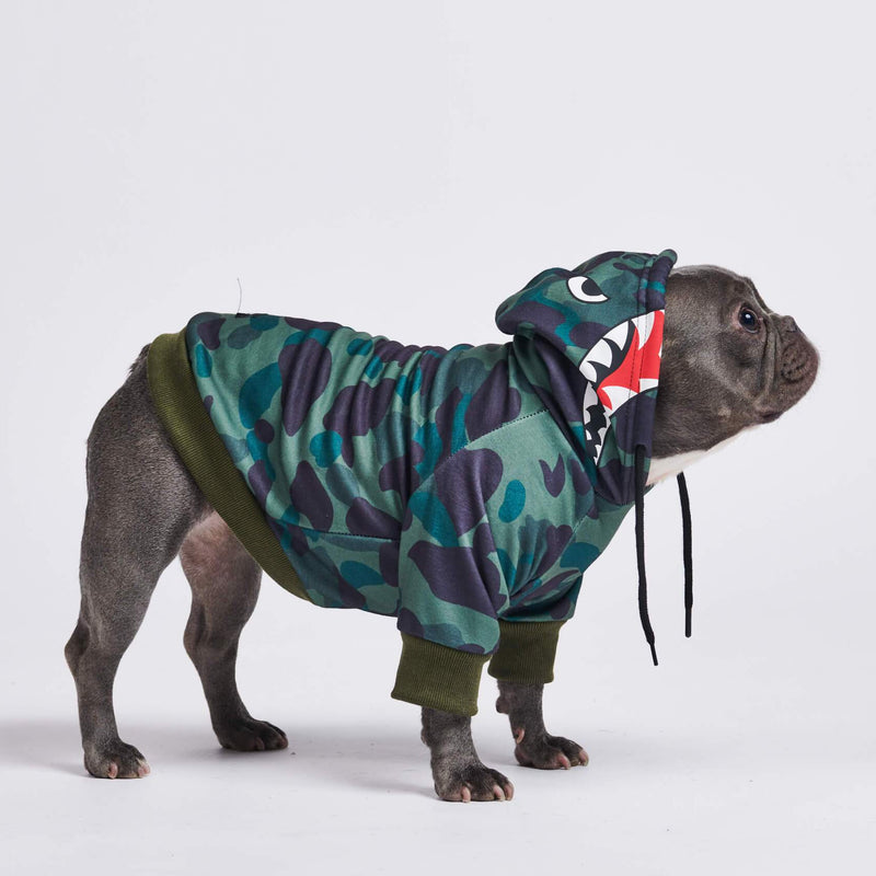 Shark Monster Dog Hoodie - Green Camo